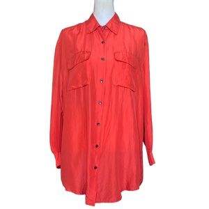 Kathryn Deene NY Vintage 100% silk red button up shirt size 14/16